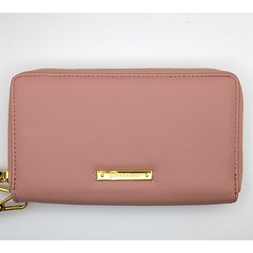 JOY MANGANO Double Zip Leather Wristlet Wallet Blush Pink Gold Organizer RFID